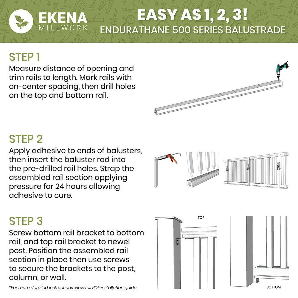 Ekena Millwork Endurathane 500 Series 1 in. H x 1 in. W White Resin Stair Railing Kit
