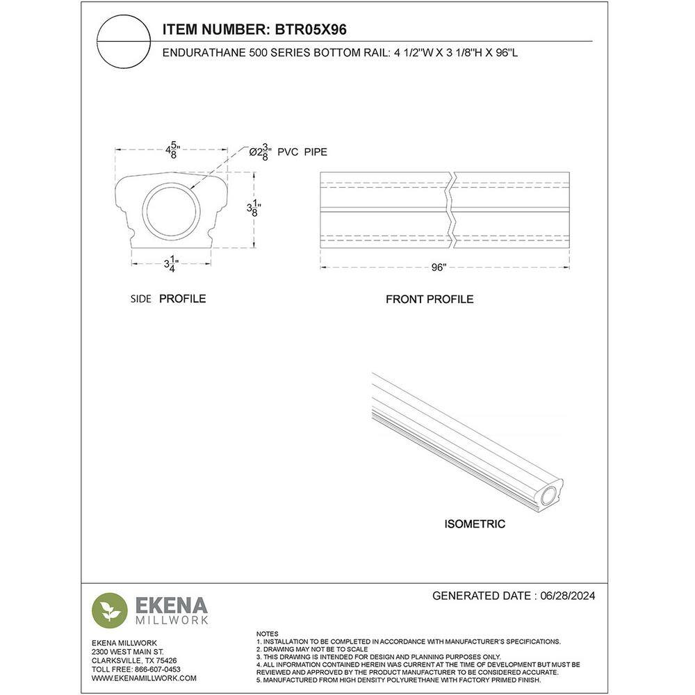 Ekena Millwork Endurathane 500 Series 3.125 in. H x 144 in. W White Resin Stair Railing Kit