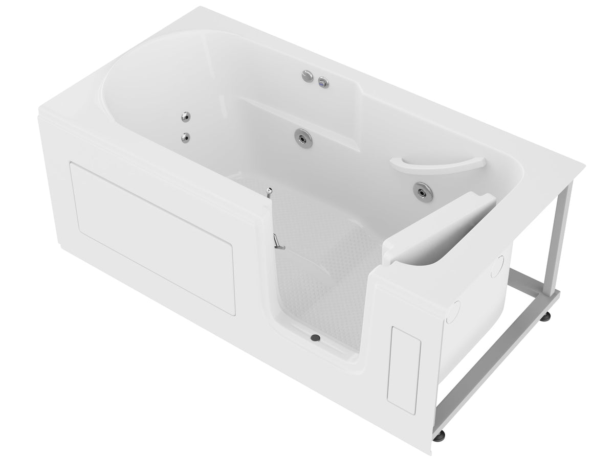 Step In 59.6 in. Walk-In Whirlpool Bathtub in White with 1.28 GPF Single Flush Toilet