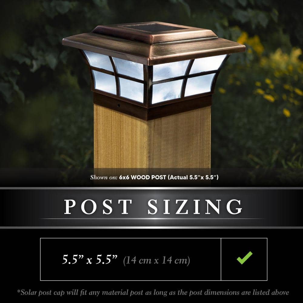 CLASSY CAPS Prestige 6 in. x 6 in. Outdoor Electroplated Copper LED Solar Post Cap (2-Pack)
