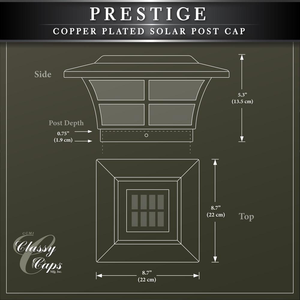 CLASSY CAPS Prestige 6 in. x 6 in. Outdoor Electroplated Copper LED Solar Post Cap (2-Pack)