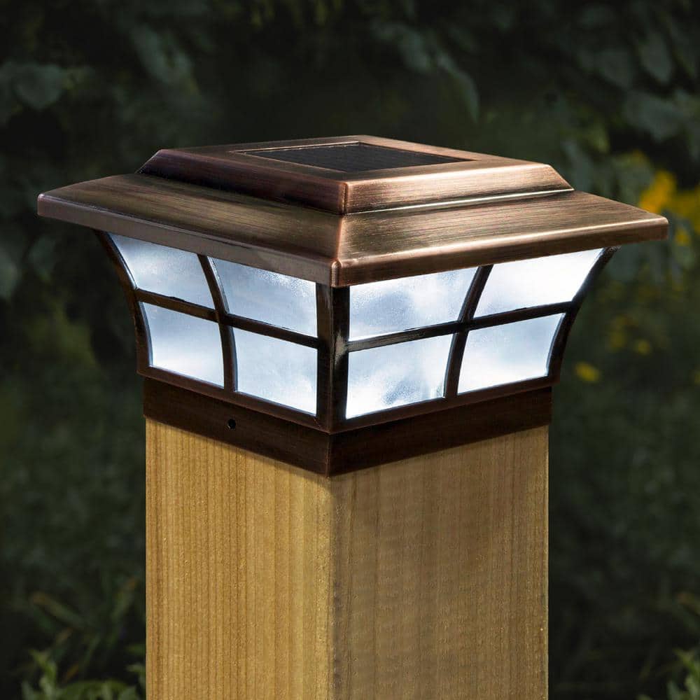 CLASSY CAPS Prestige 6 in. x 6 in. Outdoor Electroplated Copper LED Solar Post Cap (2-Pack)