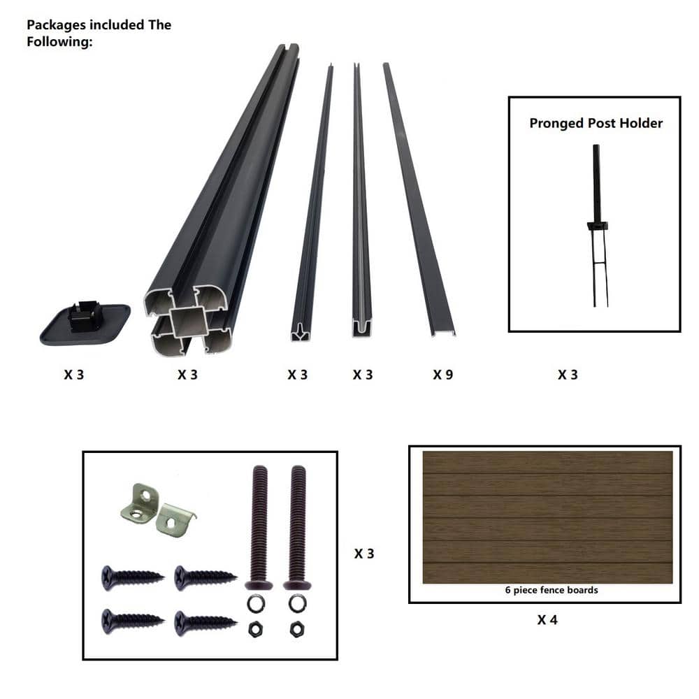 LH EP Complete Kit 6 ft. x 6 ft. Embossed Brown WPC Composite Fence Panel with Pronged Holders and Post Kits (2-set)