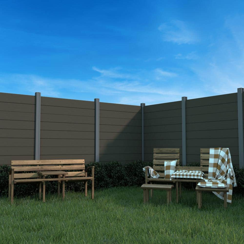 LH EP Complete Kit 6 ft. x 6 ft. Embossed Brown WPC Composite Fence Panel with Pronged Holders and Post Kits (2-set)