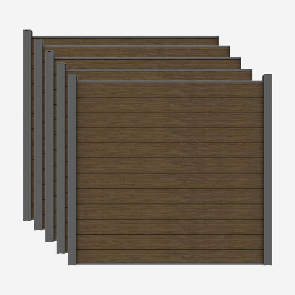 LH EP Complete Kit 6 ft. x 6 ft. Embossed Brown WPC Composite Fence Panel with Bottom Squared Holders and Post Kits (5-set)