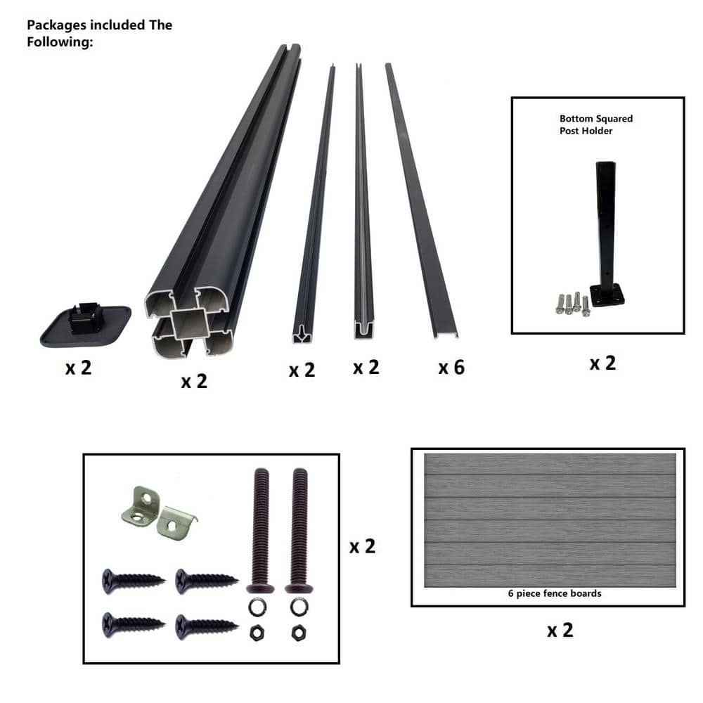 LH EP Complete Kit 6 ft. x 6 ft. Embossed Gray WPC Composite Fence Panel with Bottom Squared Holders and Post Kits (1-set)