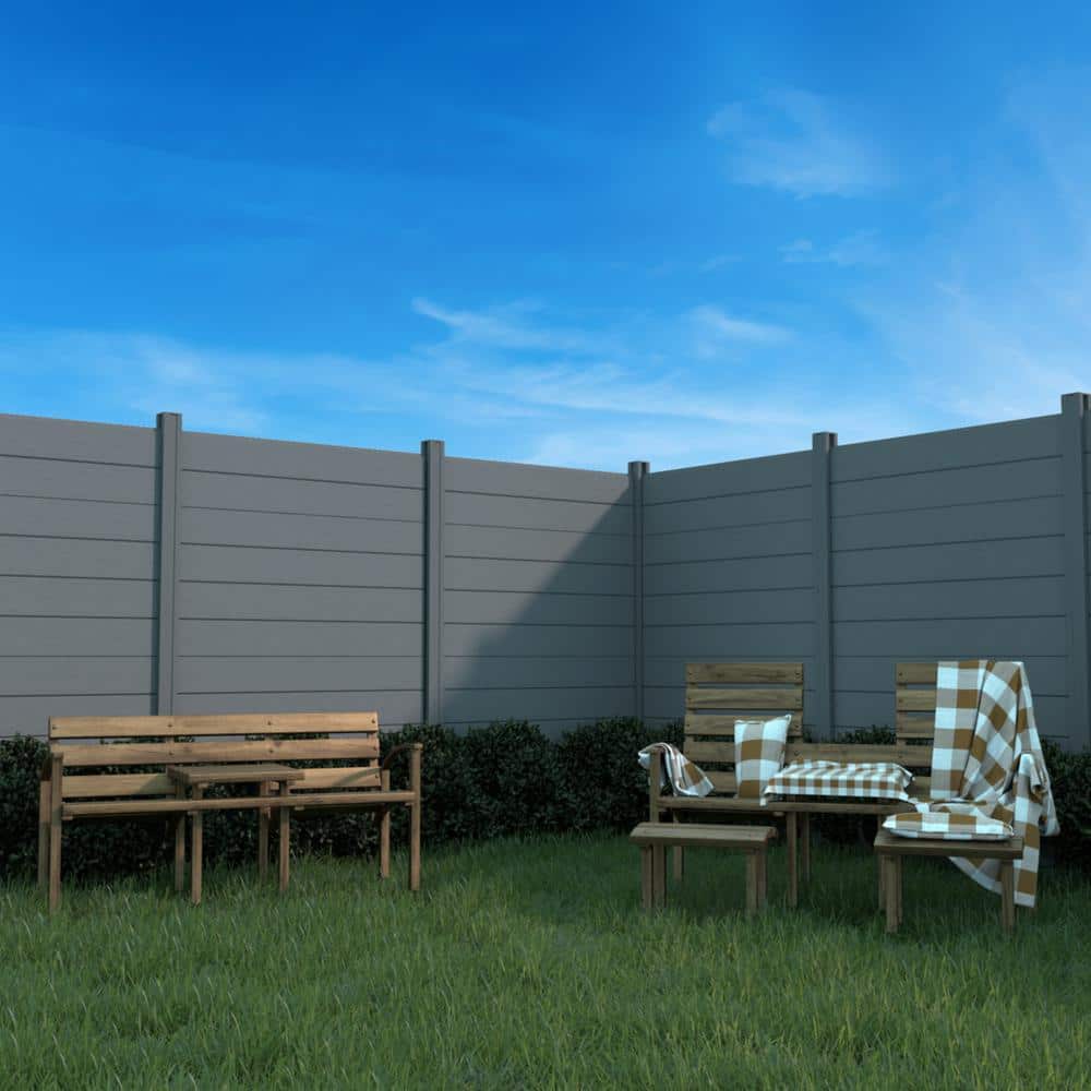 LH EP Complete Kit 6 ft. x 6 ft. Embossed Gray WPC Composite Fence Panel with Bottom Squared Holders and Post Kits (1-set)