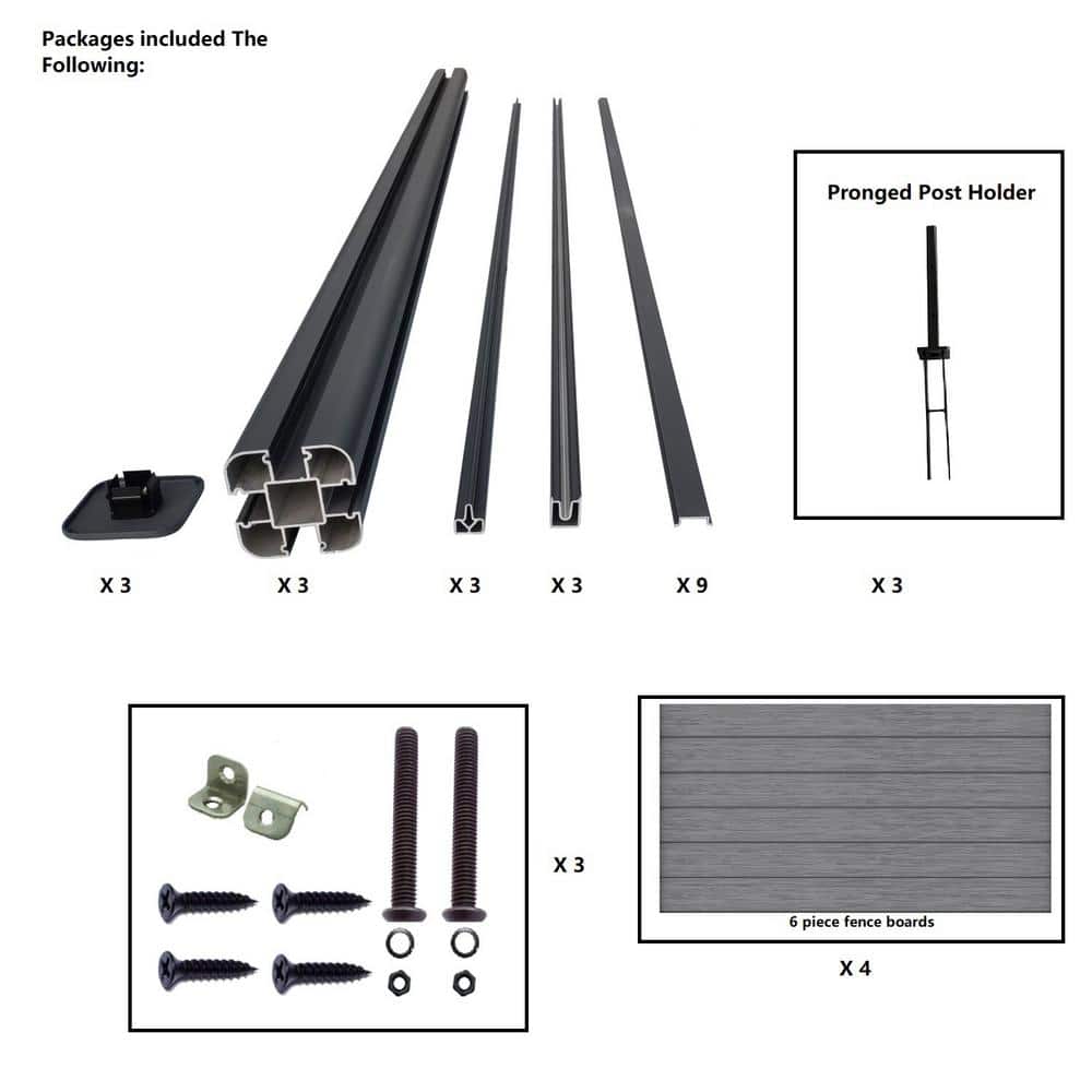 LH EP Complete Kit 6 ft. x 6 ft. Embossed Gray WPC Composite Fence Panel with Pronged Holders and Post Kits (2-set)