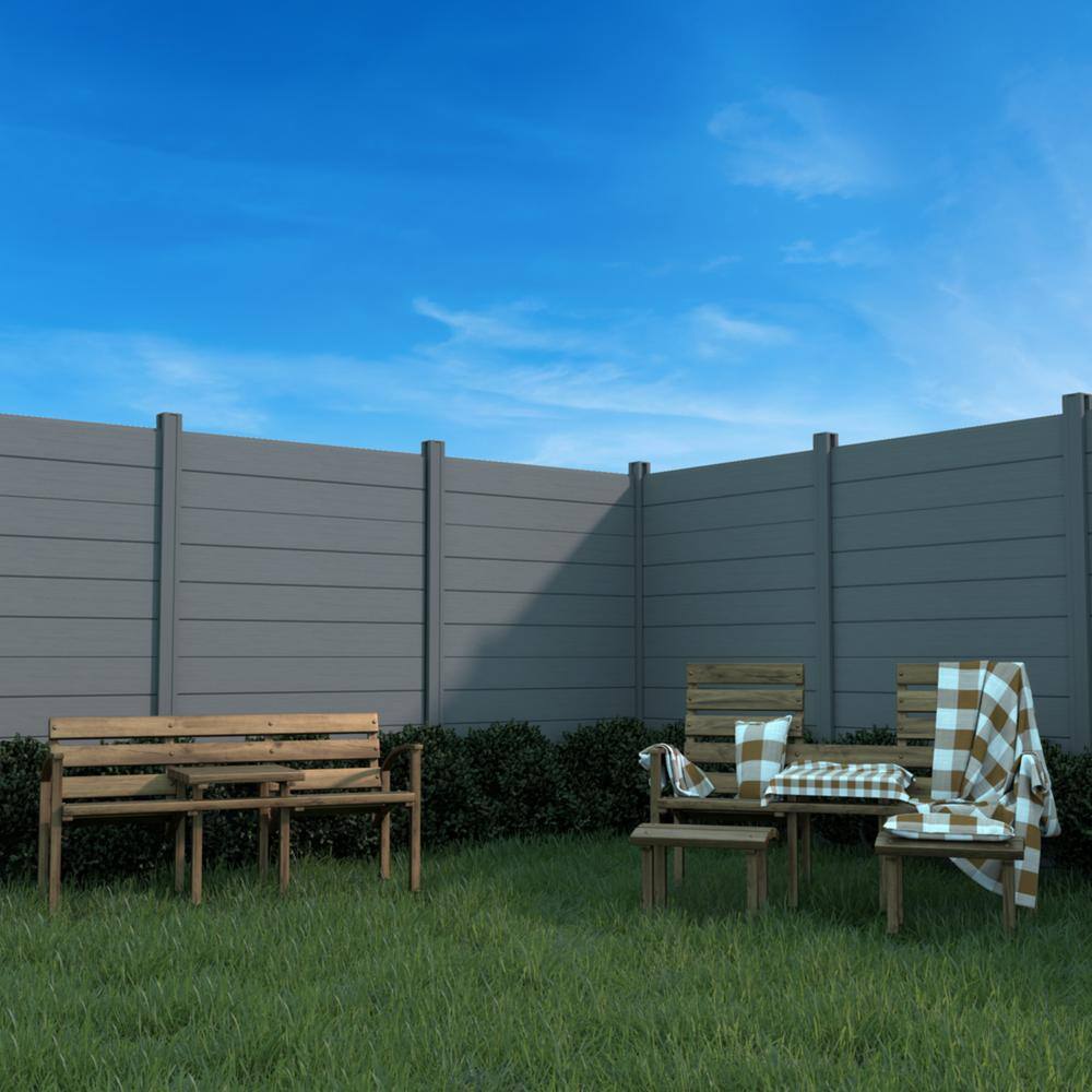 LH EP Complete Kit 6 ft. x 6 ft. Embossed Gray WPC Composite Fence Panel with Pronged Holders and Post Kits (2-set)