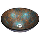 ANZZI Tara Deco-Glass Vessel Sink, 16.5 in Round, Emerald Burst with Chrome Pop-Up Drain