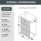 ES-DIY 34 in. W x 72 in. H Fixed Single Panel Framed Shower Door in Black Finish with Clear Glass