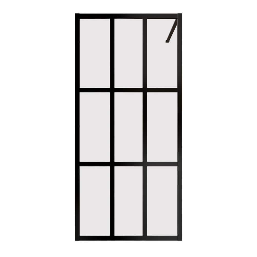 ES-DIY 34 in. W x 72 in. H Fixed Single Panel Framed Shower Door in Black Finish with Clear Glass