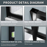 ES-DIY 34 in. W x 72 in. H Fixed Single Panel Framed Shower Door in Black Finish with Clear Glass