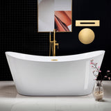 Greenfield 71 in. Acrylic FlatBottom Double Slipper Bathtub with Brushed Gold Overflow and Drain Included in White