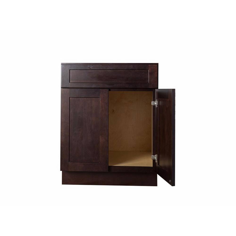 Bremen Cabinetry Bremen Ready to Assemble 27x34.5x24 in. Shaker Base Cabinet with 1-Drawer and 2-Door in Espresso