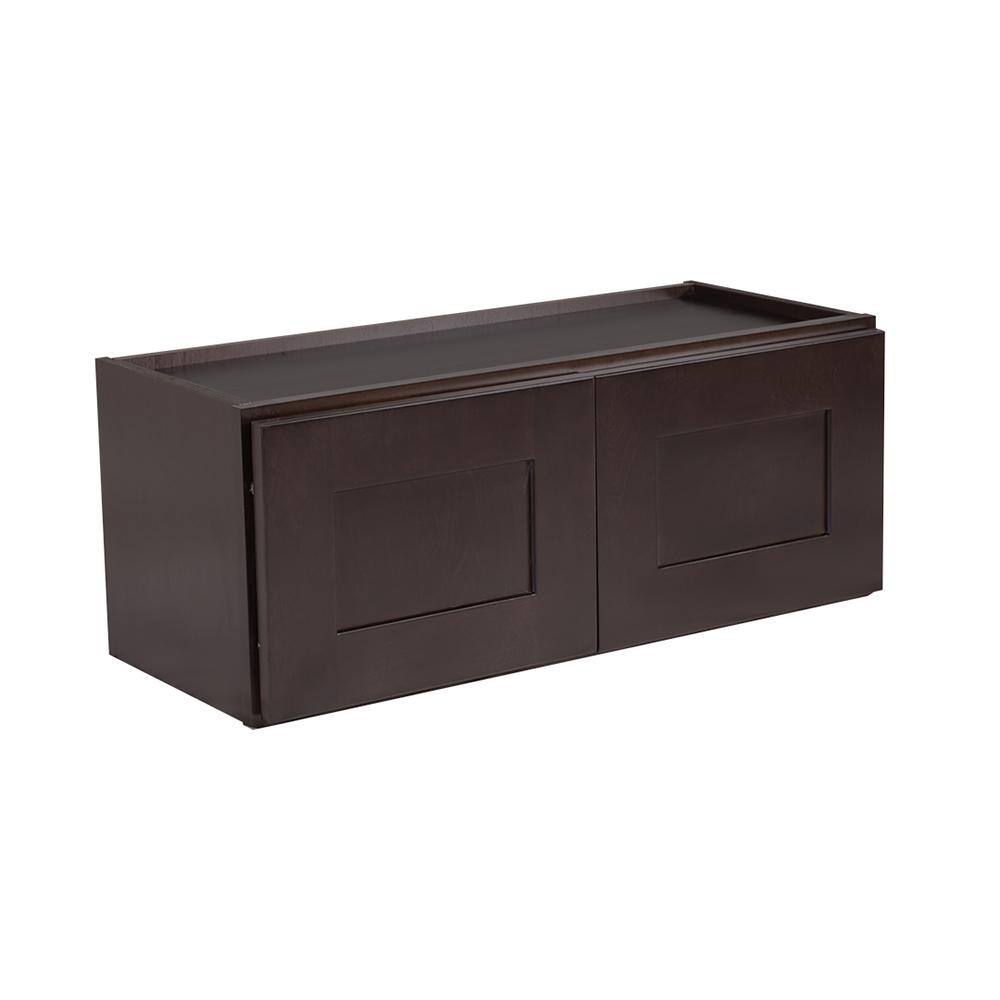 Design House Brookings Shaker 36in.W x 12in.D x 21in.H Solid Wood Assembled Bridge Wall Kitchen Cabinet in Brown w\ Soft Close Doors