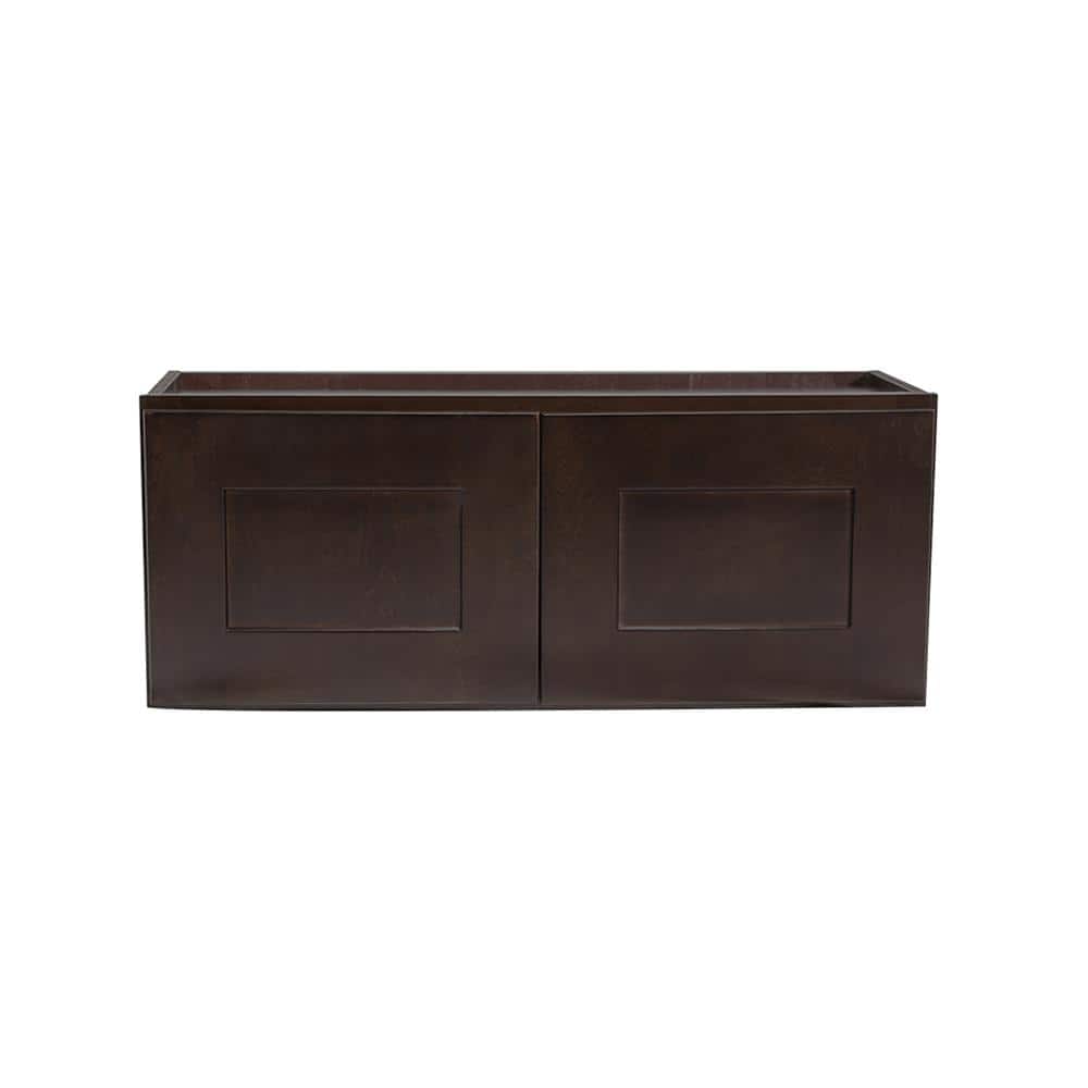 Design House Brookings Shaker 36in.W x 12in.D x 21in.H Solid Wood Assembled Bridge Wall Kitchen Cabinet in Brown w\ Soft Close Doors