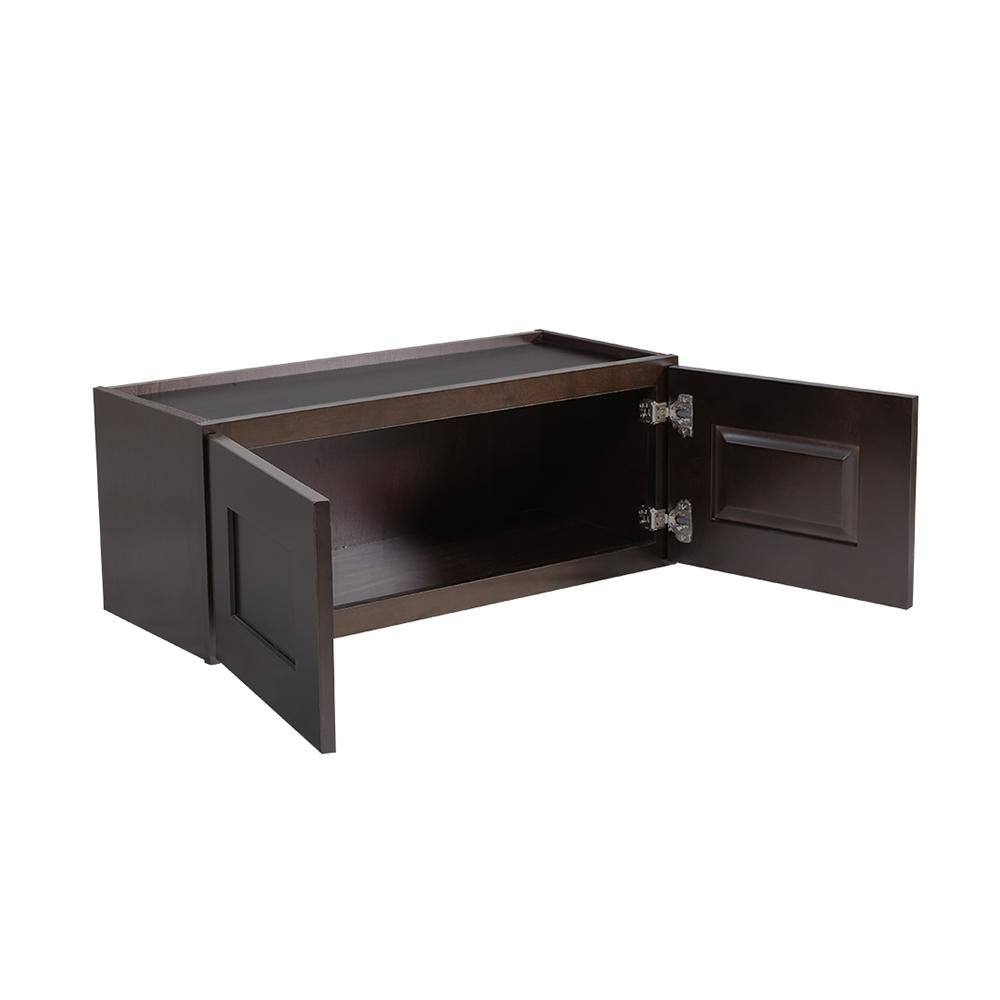 Design House Brookings Shaker 36in.W x 12in.D x 21in.H Solid Wood Assembled Bridge Wall Kitchen Cabinet in Brown w\ Soft Close Doors
