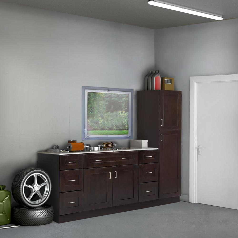 Design House Brookings Shaker 36in.W x 12in.D x 21in.H Solid Wood Assembled Bridge Wall Kitchen Cabinet in Brown w\ Soft Close Doors