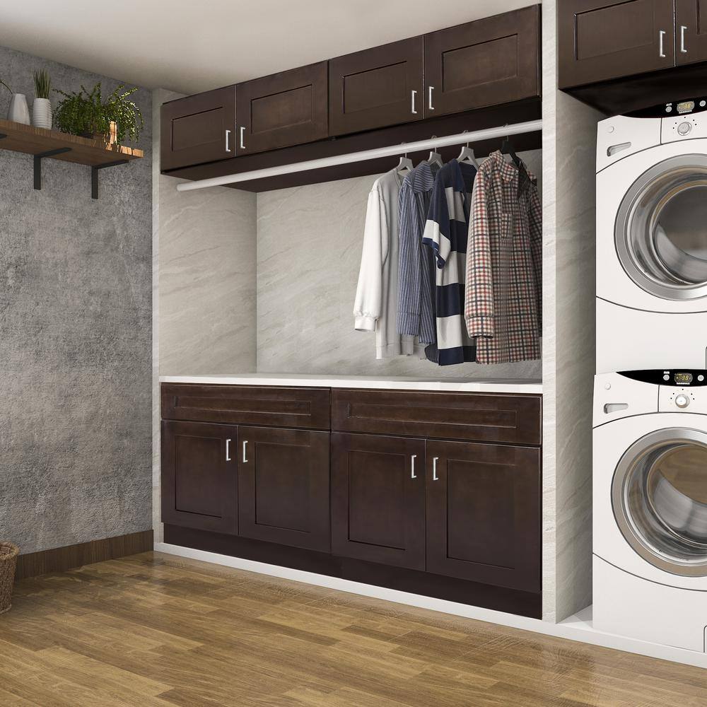 Design House Brookings Shaker 36in.W x 12in.D x 21in.H Solid Wood Assembled Bridge Wall Kitchen Cabinet in Brown w\ Soft Close Doors