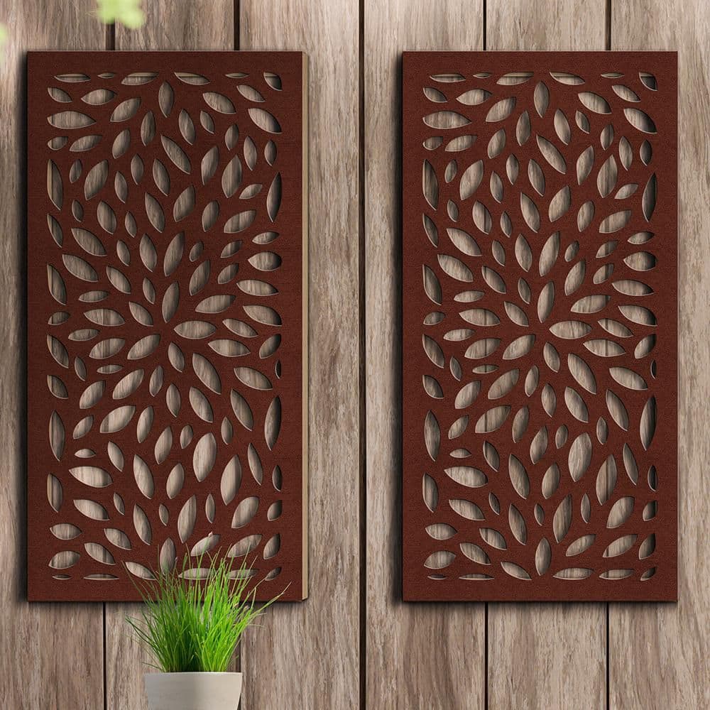 DESIGN VU Floral 4 ft. x 2 ft. Espresso Floral Recycled Polymer Decorative Screen Panel, Wall Decor and Privacy Panel