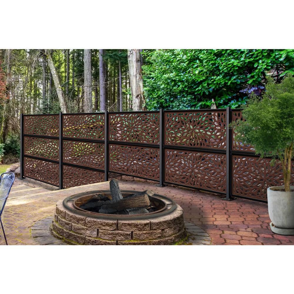 DESIGN VU Floral 4 ft. x 2 ft. Espresso Floral Recycled Polymer Decorative Screen Panel, Wall Decor and Privacy Panel