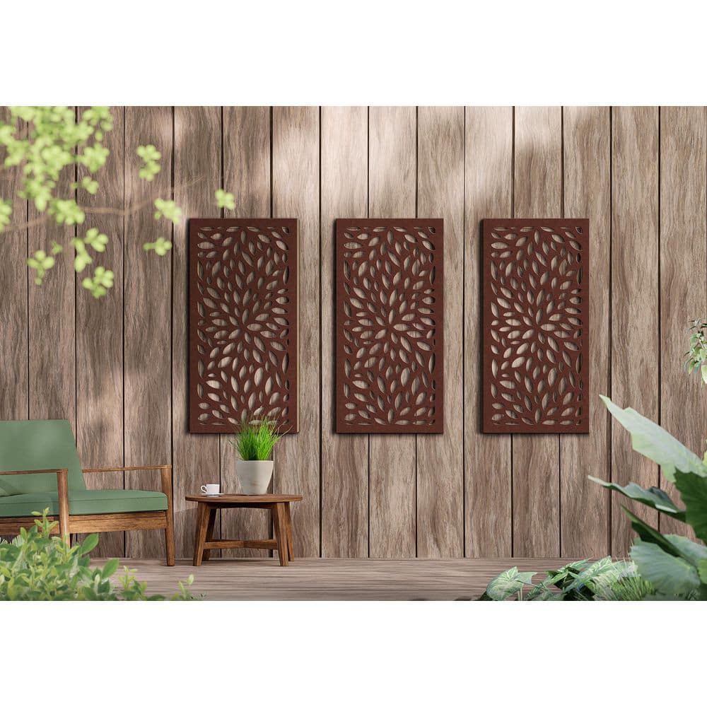 DESIGN VU Floral 4 ft. x 2 ft. Espresso Floral Recycled Polymer Decorative Screen Panel, Wall Decor and Privacy Panel