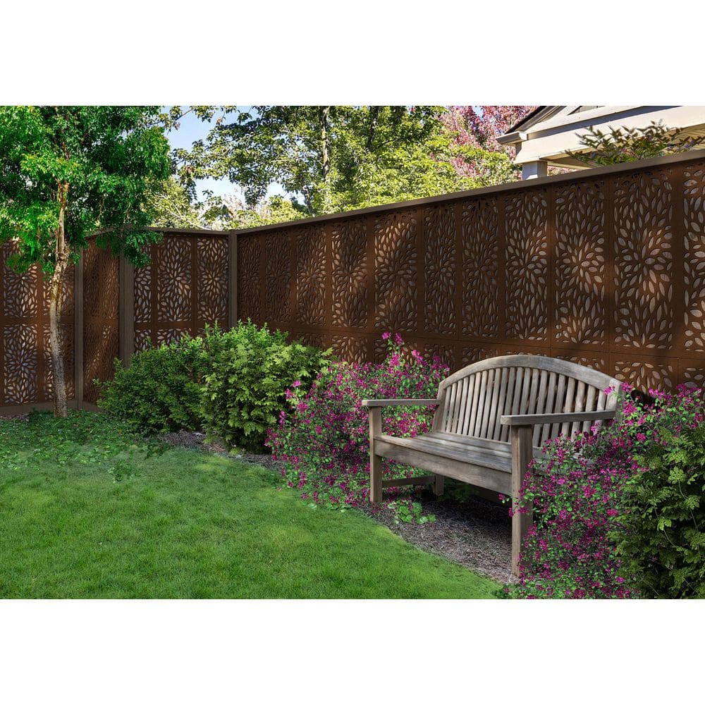 DESIGN VU Floral 4 ft. x 2 ft. Espresso Floral Recycled Polymer Decorative Screen Panel, Wall Decor and Privacy Panel