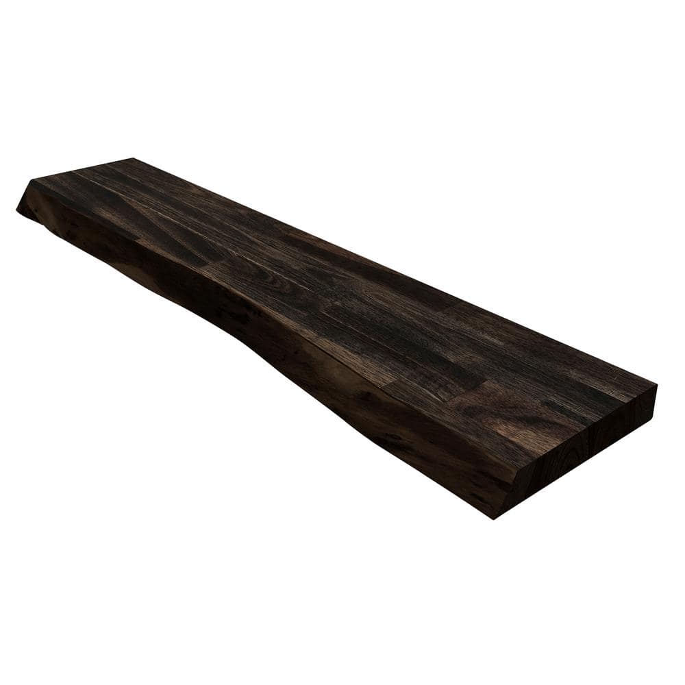 Interbuild Solid 2.3 ft. L x 10 in. D x 1.5 in. T, Acacia Butcher Block Floating Wall Shelf, Espresso with Live Edge