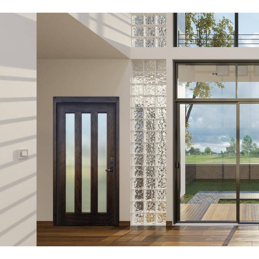 36 in. x 80 in. Espresso Left-Hand Inswing 3-Lite with Reed Glass Mahogany Prehung Front Door