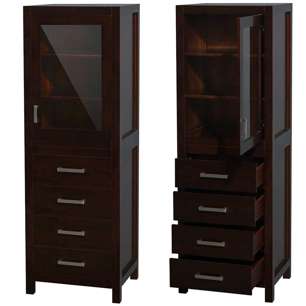 Wyndham Collection Sheffield Bathroom Linen Storage Tower Cabinet, Espresso Finish