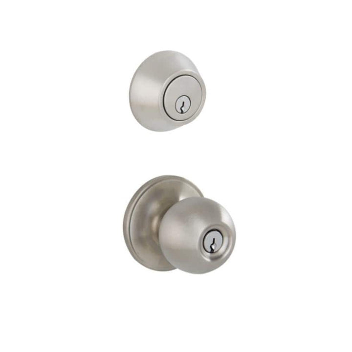 Schlage ESSENTIALS Morrow Satin Stainless Steel Single Cylinder Deadbolt and Keyed Entry Door Knob Combo Pack, VC60 V MOW 630