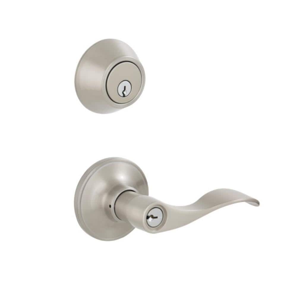 Schlage Essentials Millstreet Satin Nickel Entry Combo Pack with Single Cylinder Deadbolt and Keyed Lever