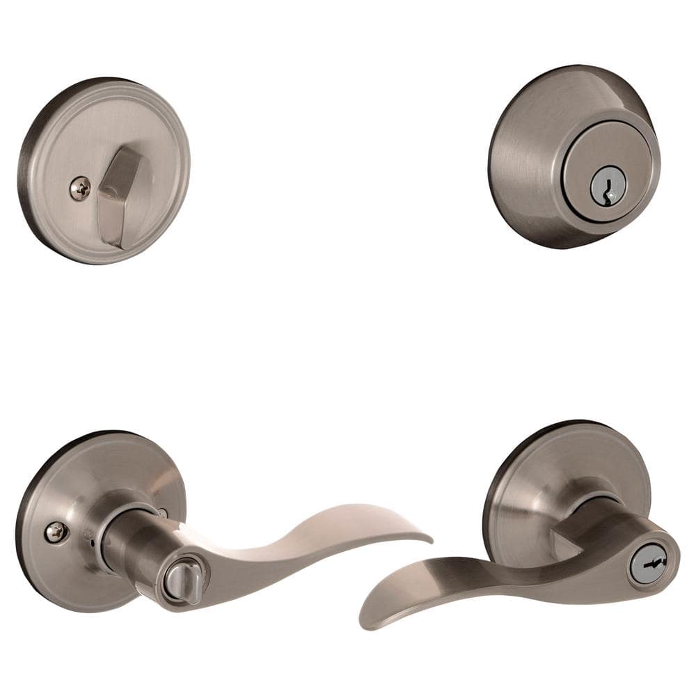 Schlage Essentials Millstreet Satin Nickel Entry Combo Pack with Single Cylinder Deadbolt and Keyed Lever