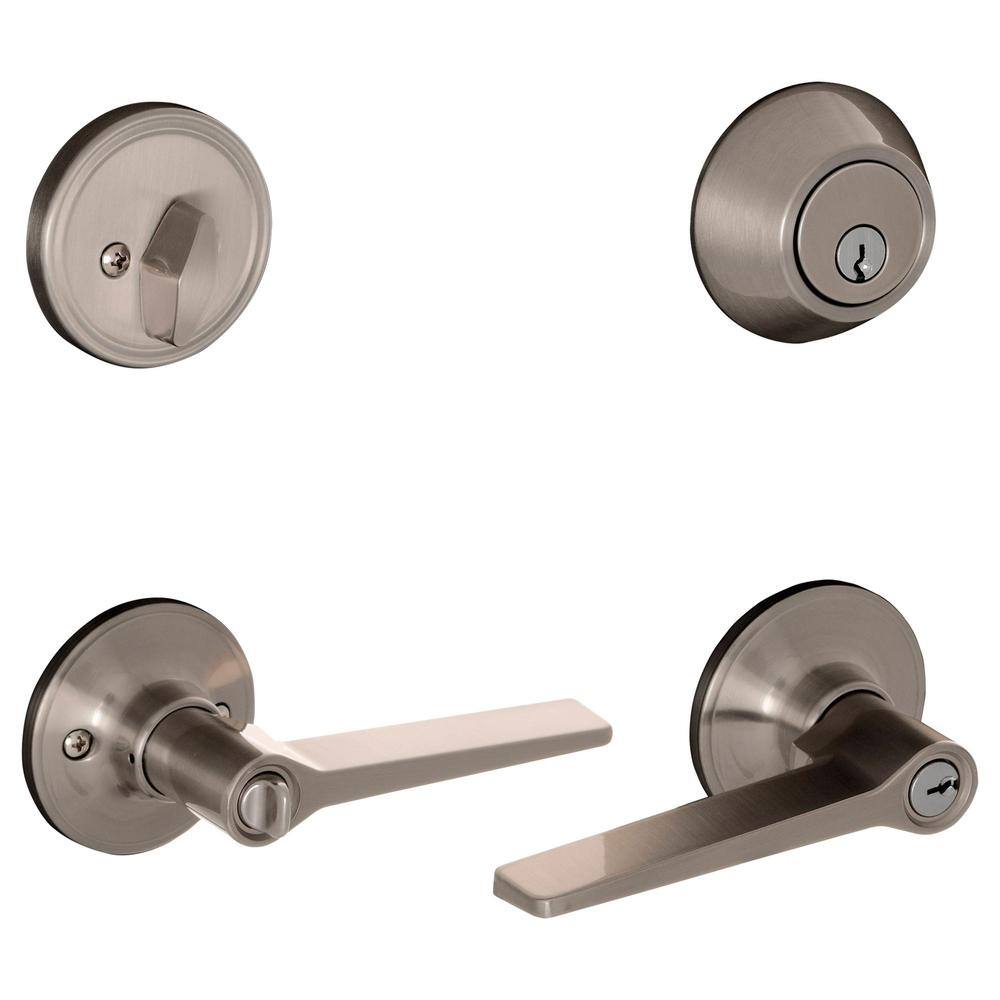 Schlage ESSENTIALS Vining Satin Nickel Single Cylinder Deadbolt & Keyed Entry Lever Combo Pack