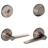 Schlage ESSENTIALS Vining Satin Nickel Single Cylinder Deadbolt & Keyed Entry Lever Combo Pack