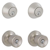 Schlage ESSENTIALS Brill Keyed Entry Knob & Satin Stainless Steel Single Cylinder Deadbolt Project Pack