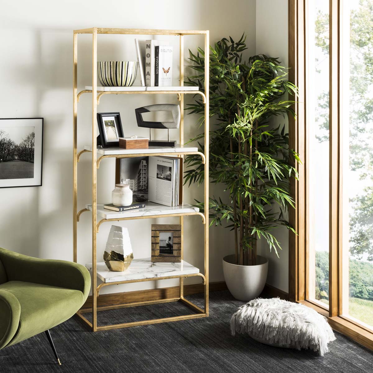Safavieh Fiora Gold/White Metal Etagere, 4-Tier, 30 x 14 x 72 in