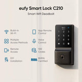 eufy Security C210 Black Smart Lock Wi-Fi with 5-in-1 Ways to Unlock by Mobile App, Keypad, Key, Apple Watch and Smart Assistants