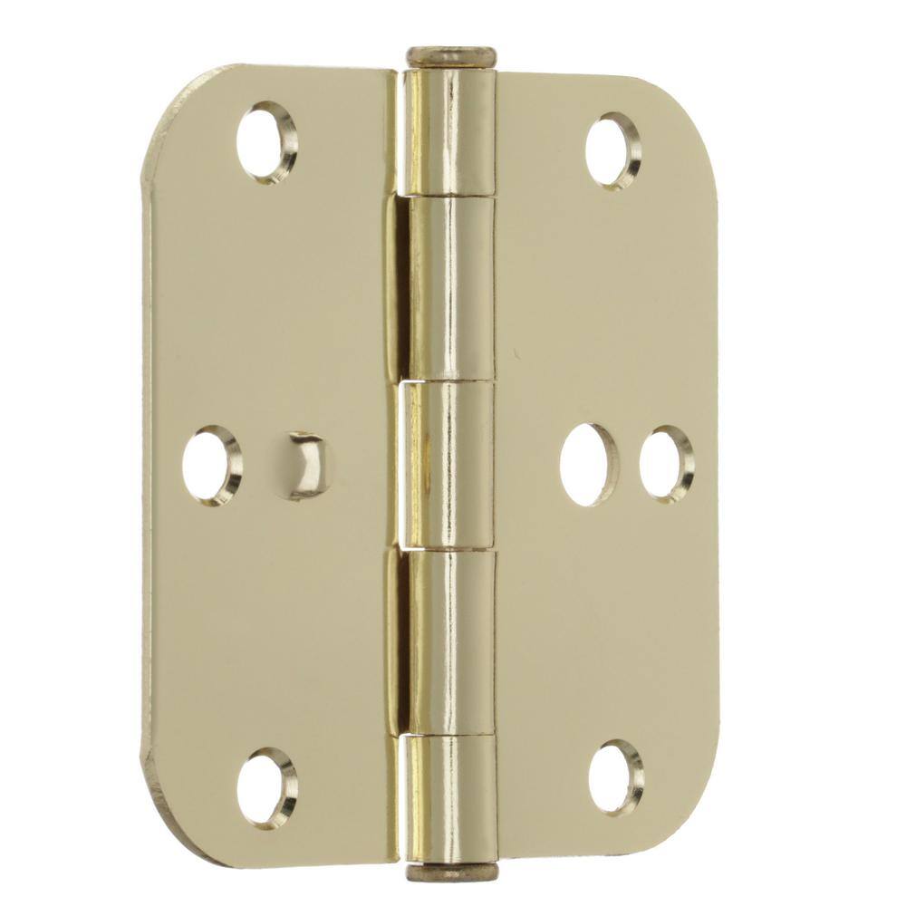 Everbilt 3-1/2 in. Bright Brass Security Door Hinges, 5/8 in. Radius – Value Pack (3-Pack)