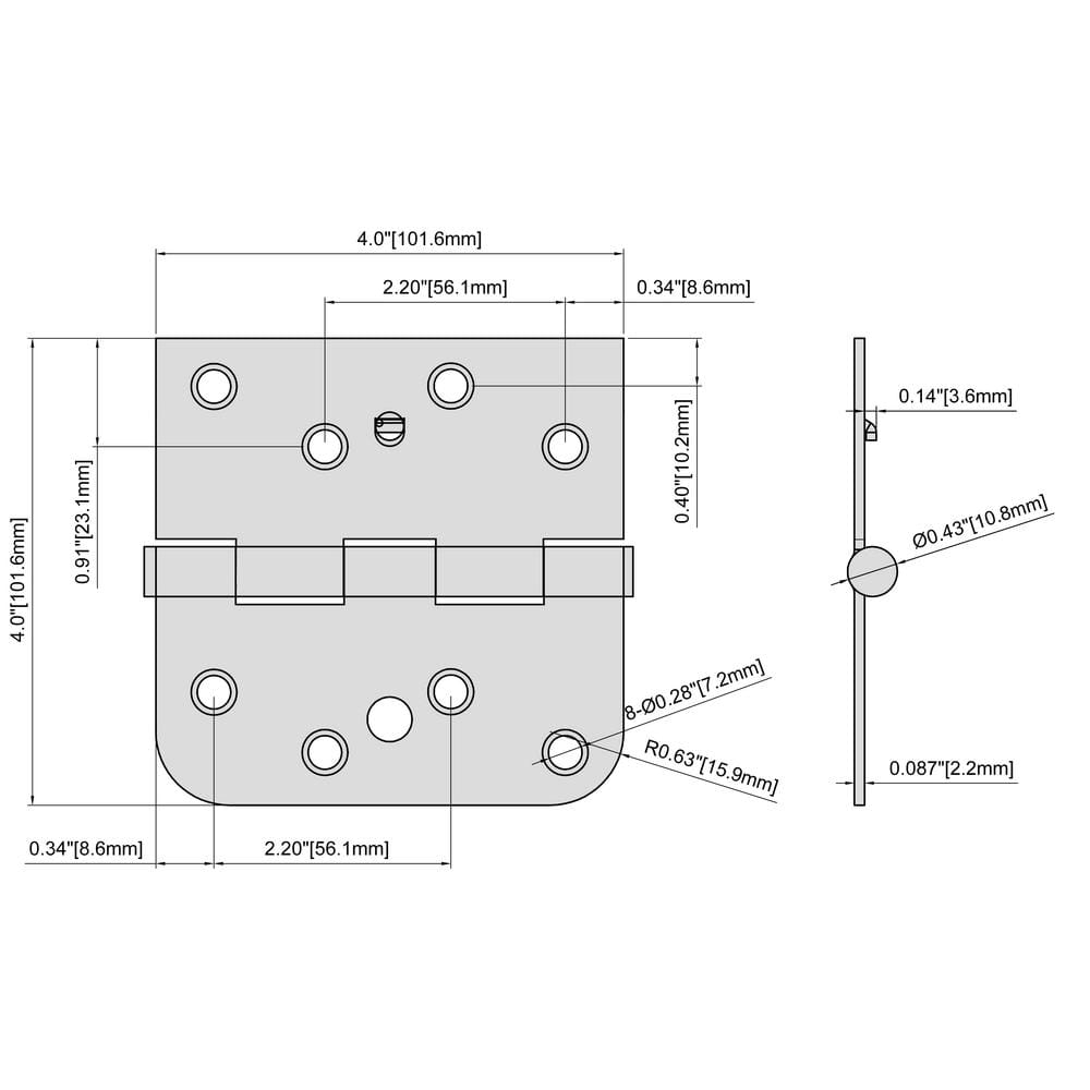 Everbilt 4 in. Oil-Rubbed Bronze Half Square Corner x Half 5/8 in. Radius Security Door Hinge