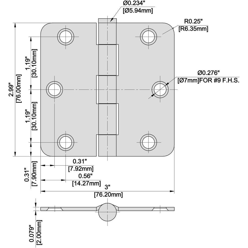 Everbilt 3 in. Satin Brass Door Hinge, 1/4 in. Radius, Removable Pin