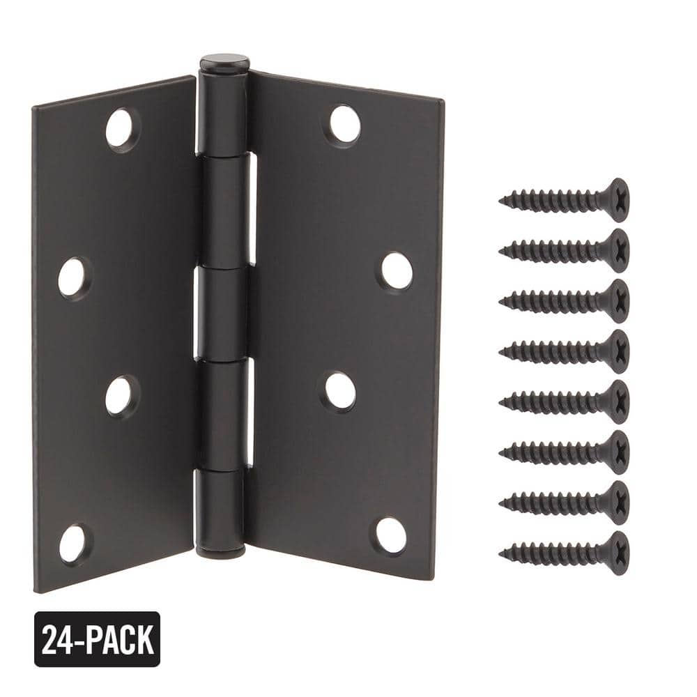 Everbilt 4 in. Square Corner Matte Black Butt Door Hinge, Removable Pin (24-Pack)