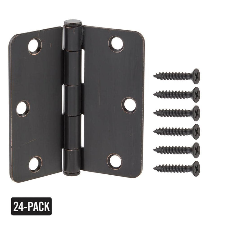 Everbilt 3-1/2 in. x 1/4 in. Radius Brushed Oil-Rubbed Bronze Door Hinge Value Pack (24-Pack)