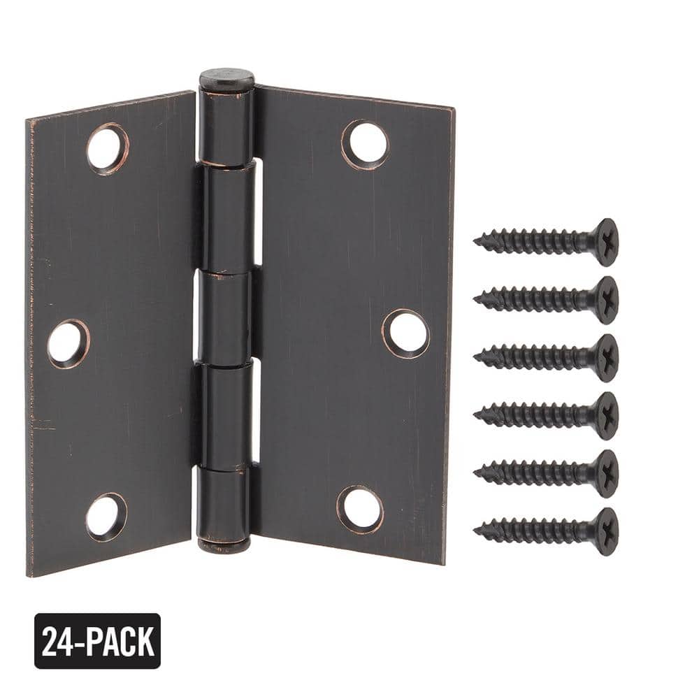 Everbilt 3-1/2 in. Square Corner Brushed Oil-Rubbed Bronze Door Hinge Value Pack (48-Pack)