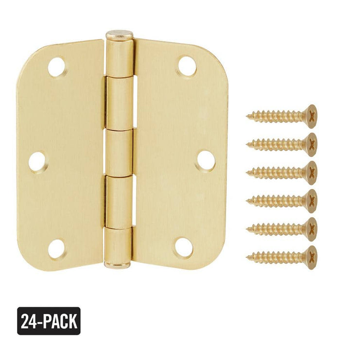 Everbilt 3-1/2 in. x 5/8 in. Radius Satin Brass Butt Door Hinge Value Pack (24-Pack)