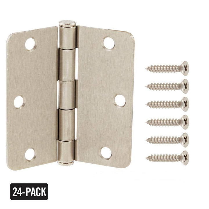 Everbilt 3-1/2 in. x 1/4 in. Radius Satin Nickel Butt Door Hinge Value Pack (24-Pack)