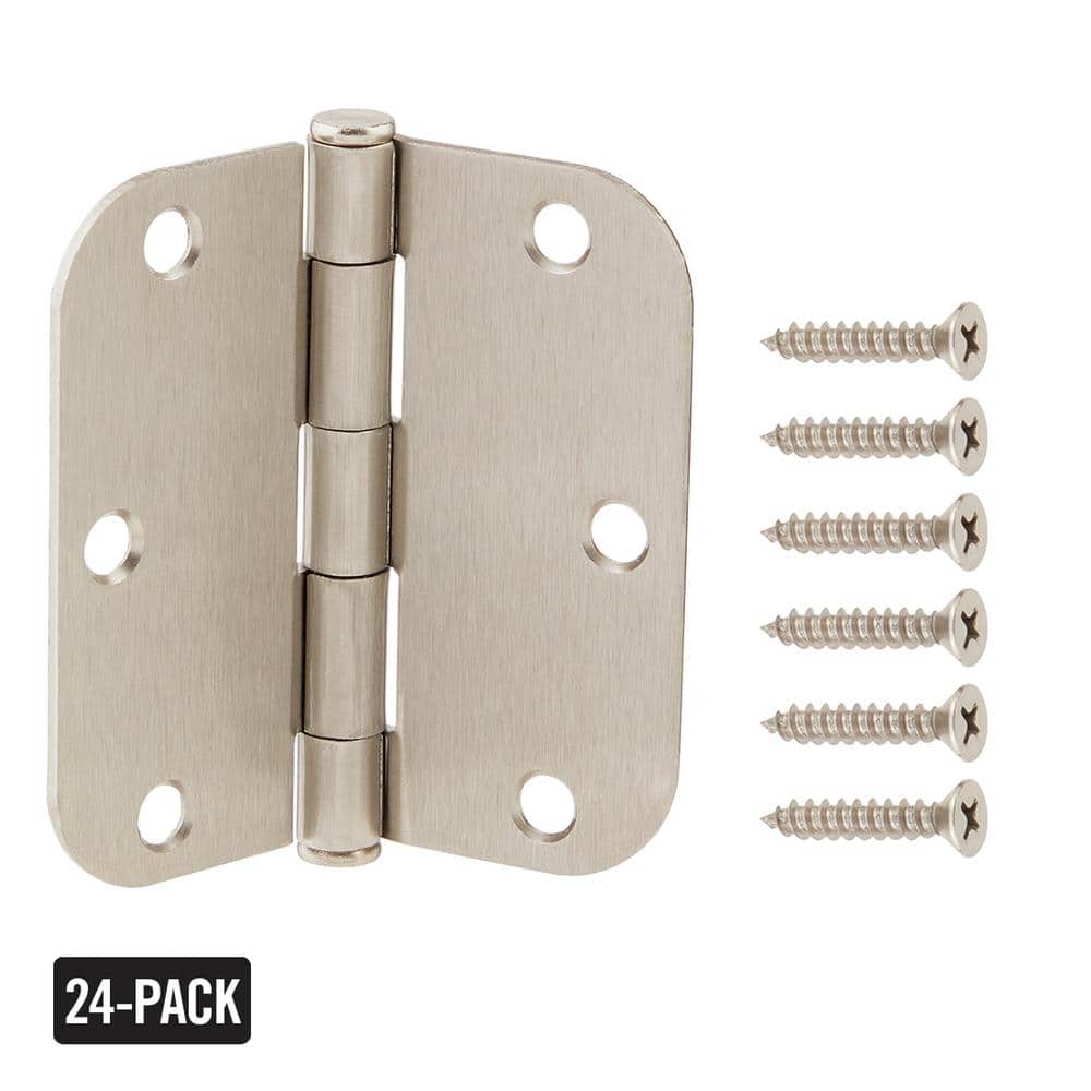GlideRite 3-1/2 in. Satin Nickel Steel Door Hinges, 5/8 in. Corner Radius with Screws (24-Pack)
