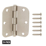GlideRite 3-1/2 in. Satin Nickel Steel Door Hinges, 5/8 in. Corner Radius with Screws (24-Pack)