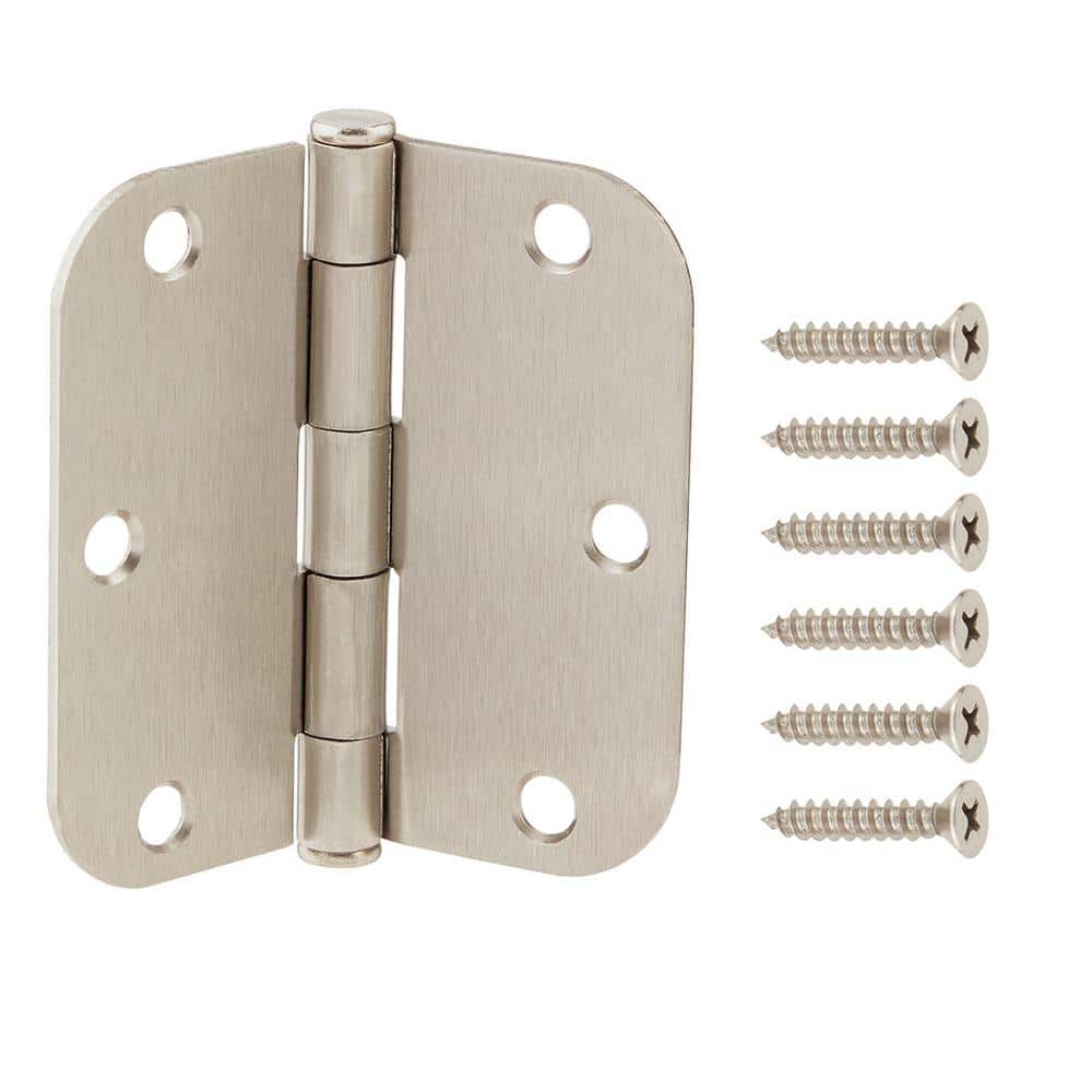 GlideRite 3-1/2 in. Satin Nickel Steel Door Hinges, 5/8 in. Corner Radius with Screws (24-Pack)